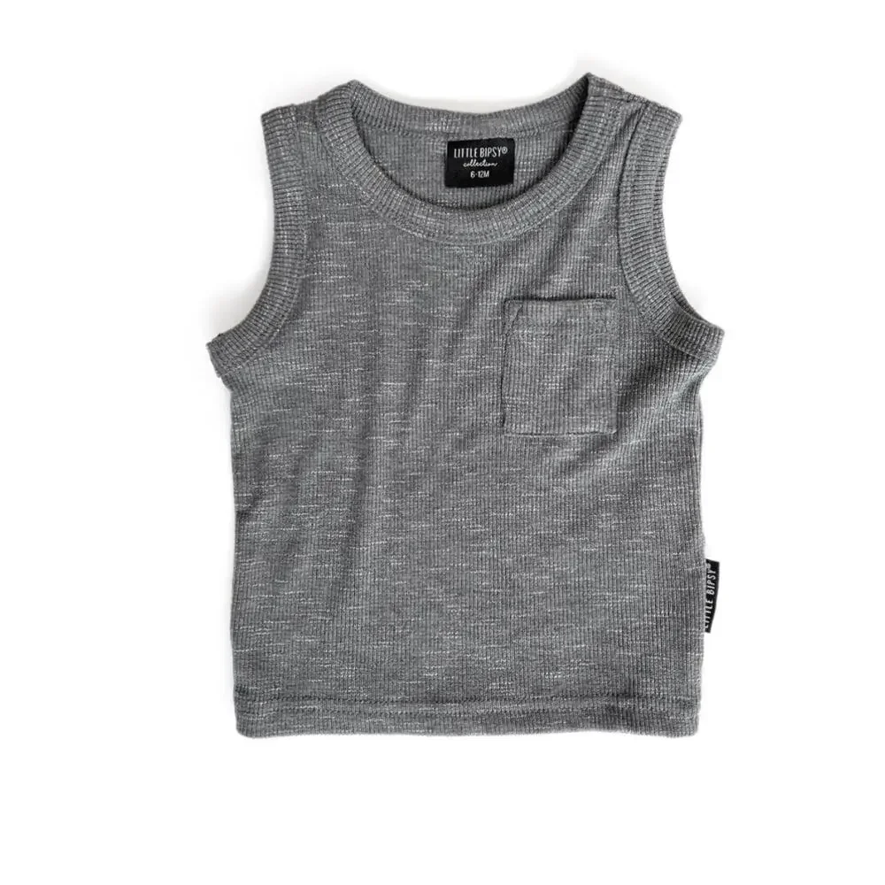 Little Bipsy Charcoal Gray Ribbed Tank & Biker Shorts Outfit Set Size 0-3 Months